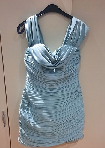 diğer Beden yeşil Renk Mint Yeşili Pilili Mini Straplez Elbise