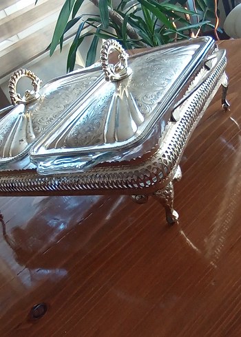 Alman Gümüşü İki Borcamlı  Kapaklı Yemek Sunumluk - Görsel 7