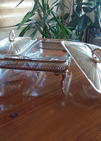 Alman Gümüşü İki Borcamlı  Kapaklı Yemek Sunumluk - Görsel 2