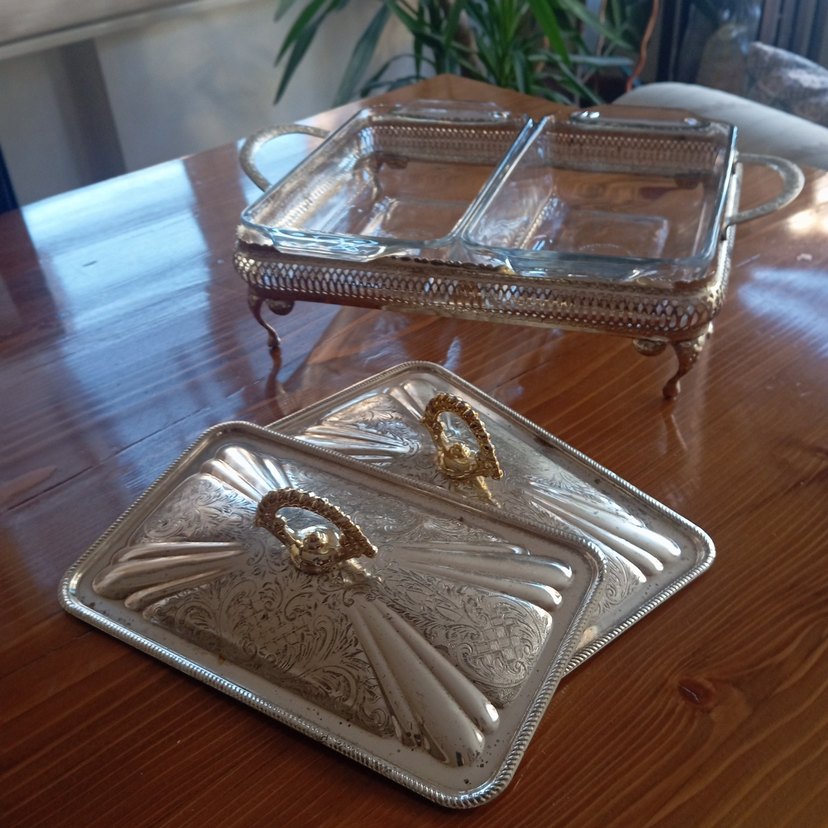 Alman Gümüşü İki Borcamlı  Kapaklı Yemek Sunumluk - Görsel 3