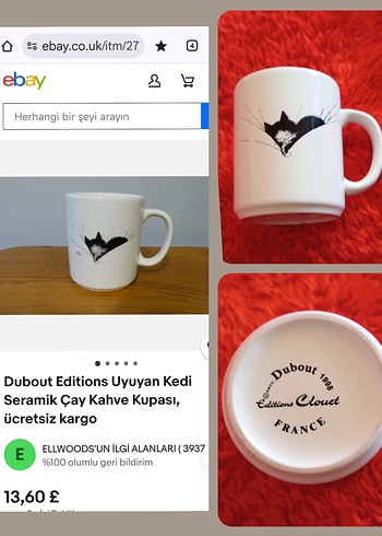 Beyaz Uyuyan Kedi Desenli Seramik Kupa - Görsel 3