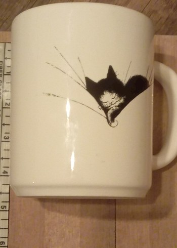 Beyaz Uyuyan Kedi Desenli Seramik Kupa - Görsel 4