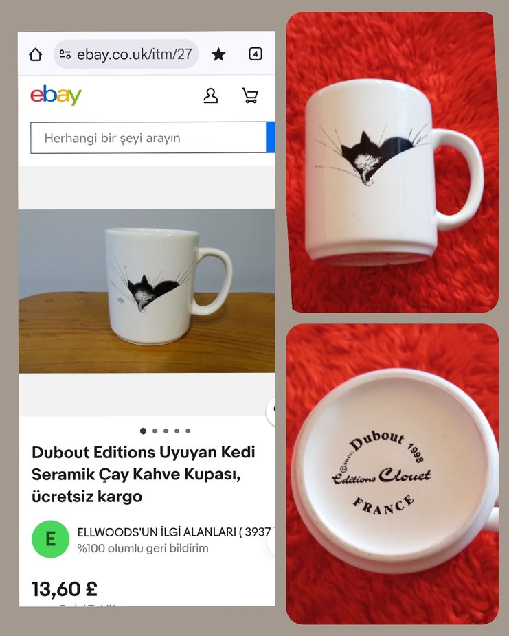 Beyaz Uyuyan Kedi Desenli Seramik Kupa - Görsel 3