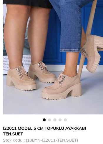Bot Loafer tarzı Süet Bağcıklı -Kalın topuklu - Bej renk 36 no - Görsel 13