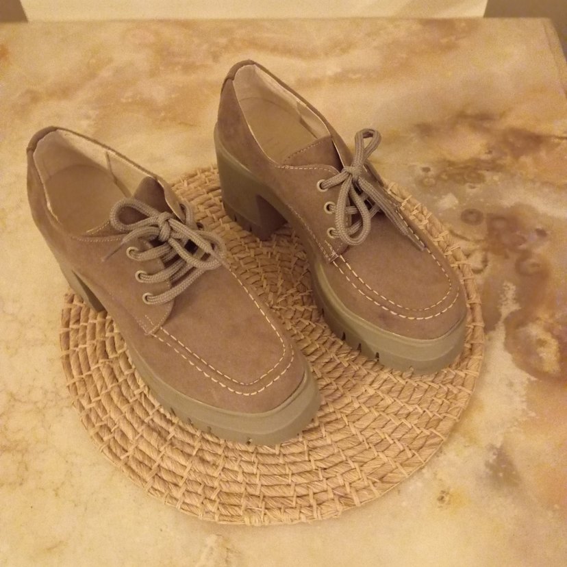 Bot Loafer tarzı Süet Bağcıklı -Kalın topuklu - Bej renk 36 no - Görsel 2