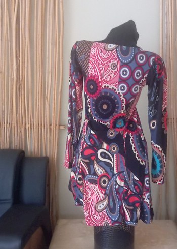 Renkli Desenli Uzun Kollu Bohem Elbise - Görsel 5