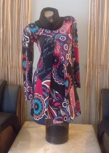 Renkli Desenli Uzun Kollu Bohem Elbise - Görsel 3