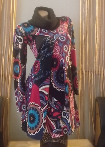 Renkli Desenli Uzun Kollu Bohem Elbise - Görsel 8