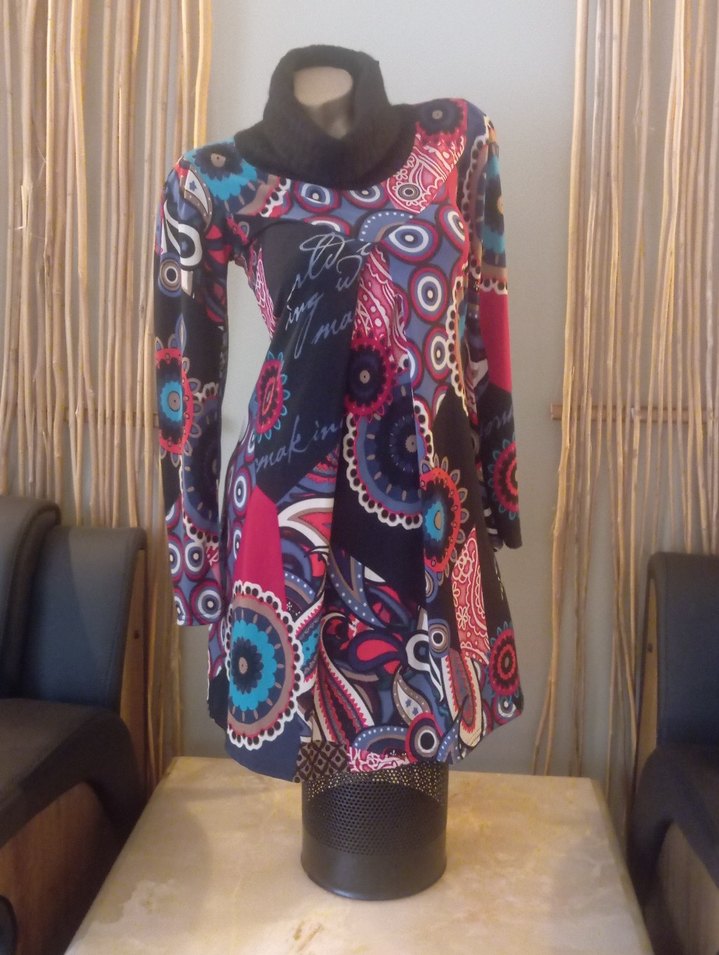 Renkli Desenli Uzun Kollu Bohem Elbise - Görsel 3