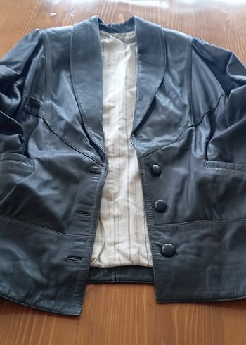 %100 Gentuıne Leather Vatkalı Drapeli Siyah  1980s Vintage Ceket - Görsel 8