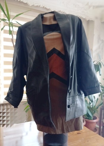 %100 Gentuıne Leather Vatkalı Drapeli Siyah  1980s Vintage Ceket - Görsel 2