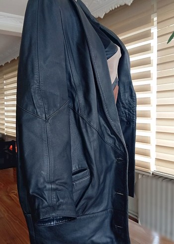 %100 Gentuıne Leather Vatkalı Drapeli Siyah  1980s Vintage Ceket - Görsel 4
