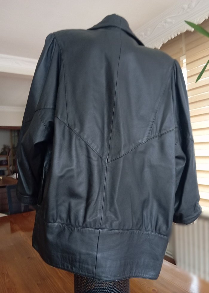 %100 Gentuıne Leather Vatkalı Drapeli Siyah  1980s Vintage Ceket - Görsel 5
