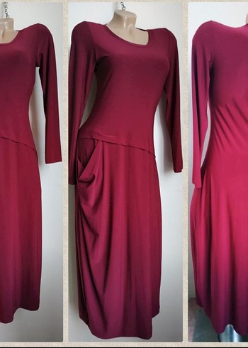 Bordo Uzun Kollu Kadın Elbise - Görsel 6