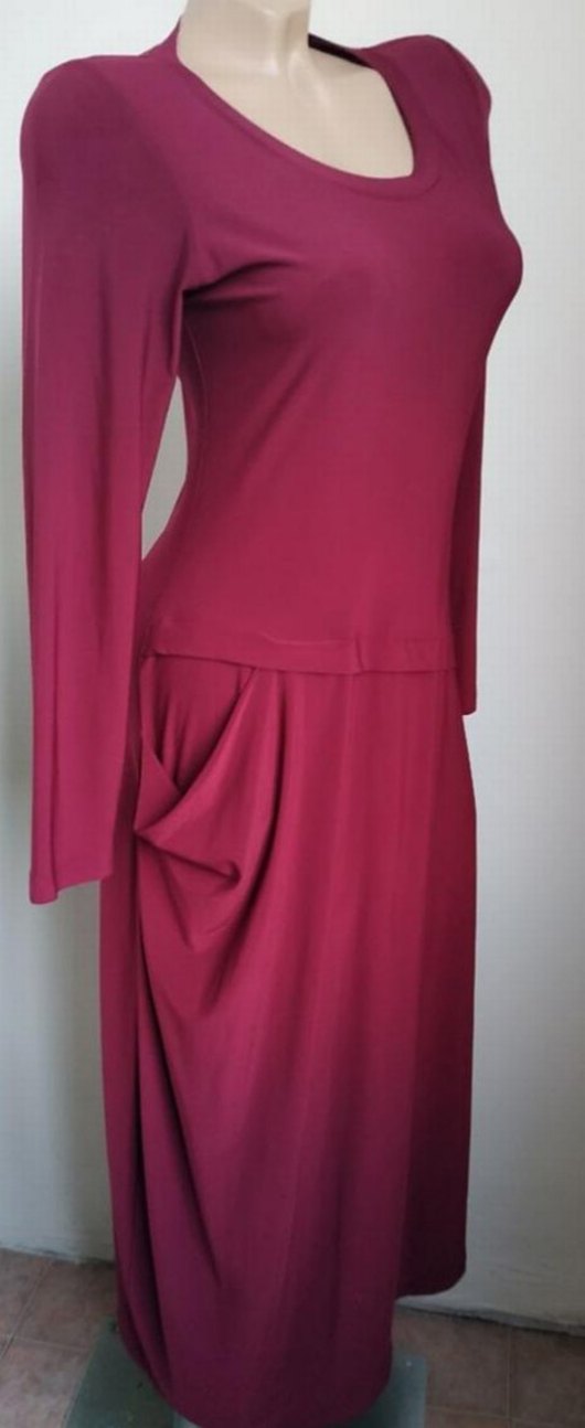 Bordo Uzun Kollu Kadın Elbise - Görsel 4