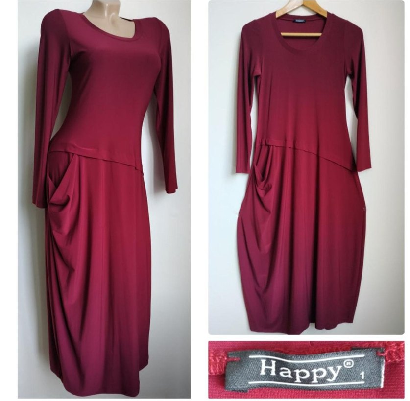 Bordo Uzun Kollu Kadın Elbise - Görsel 2