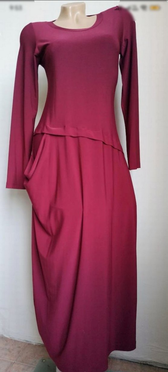 Bordo Uzun Kollu Kadın Elbise - Görsel 3