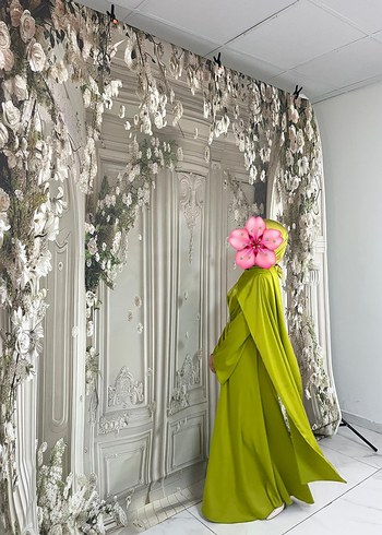 Drapeli Uzun Yeşil Kadın Abiye - Görsel 3