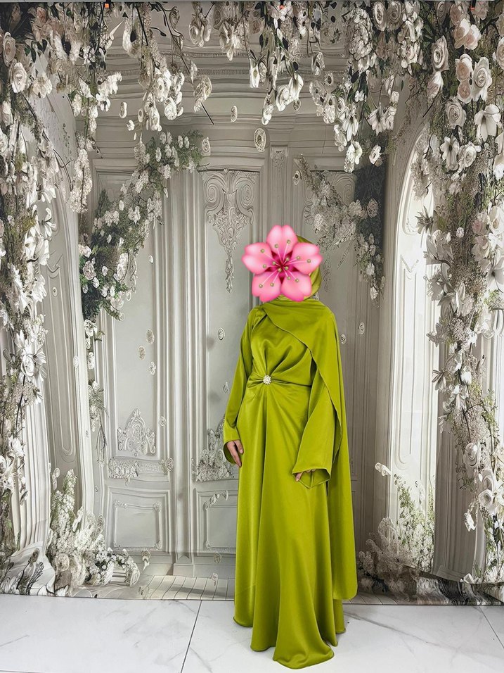 Drapeli Uzun Yeşil Kadın Abiye - Görsel 4