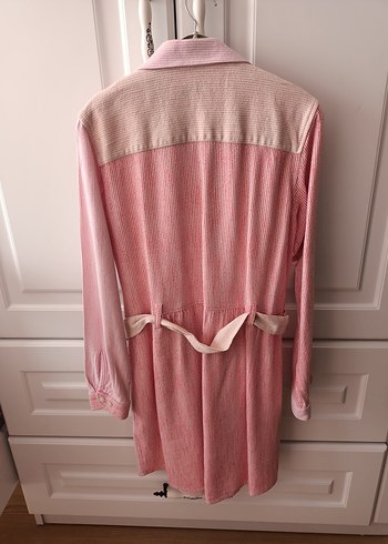 Pembe Midi Uzun Kollu Keten Gömlek Elbise 10_11 yaş - Görsel 6