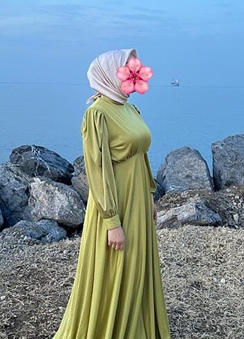 l Beden yeşil Renk Tesettür abiye
