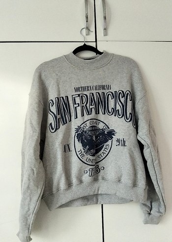 Gri Baskılı Kadın Sweatshirt