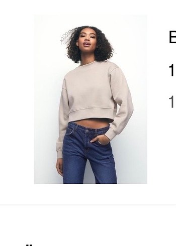 Pull n bear Bej Kadın Crop Sweatshirt - Görsel 2