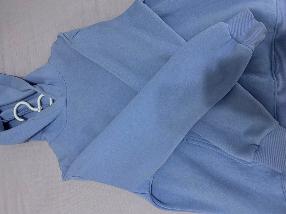 Kadın Mavi Kapüşonlu Sweatshirt - Görsel 5