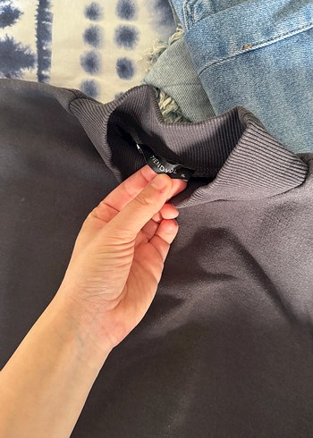 Gri Yüksek Yakalı Kadın Sweatshirt - Görsel 2