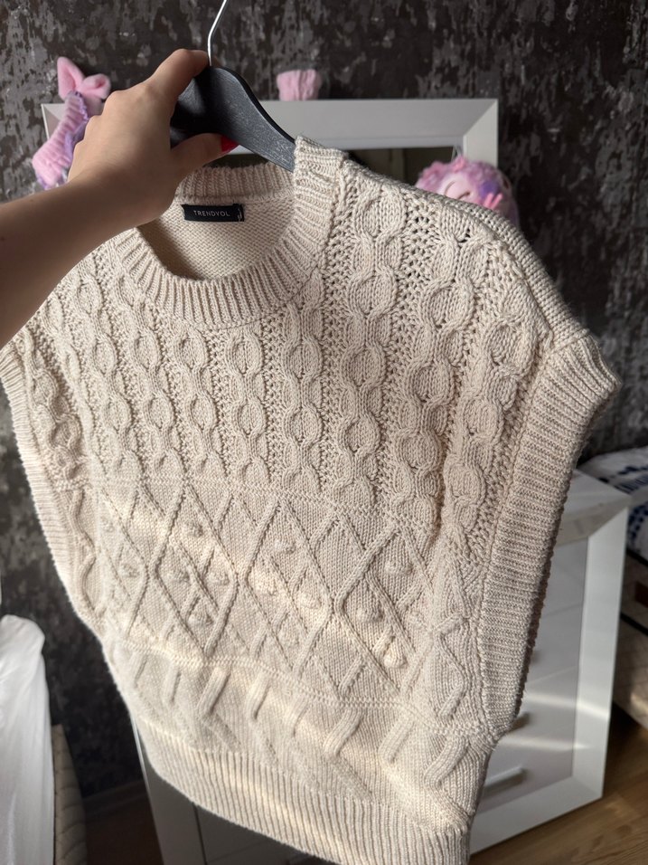 Gri Bohem Örgü Kadın Kazak - Görsel 2