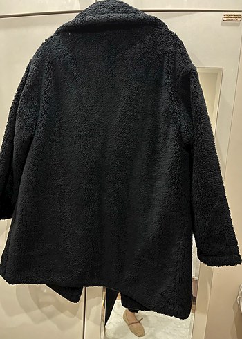 diğer Beden Siyah Peluş Midi Kadın Kaban