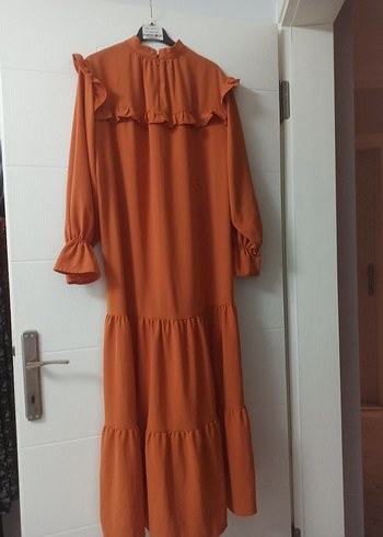 LC Waikiki Uzun Kollu Kahverengi Fırfırlı Bohem Elbise
