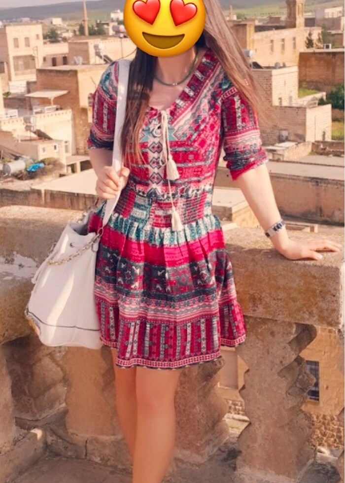 Etnik desenli elbise - Görsel 5