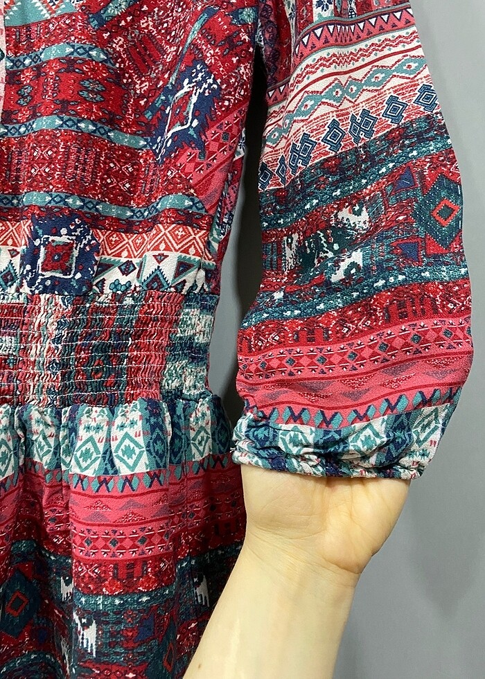 Etnik desenli elbise - Görsel 3