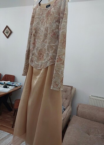 36 Beden camel Renk Abiye-Etek Bluz İkili Takım