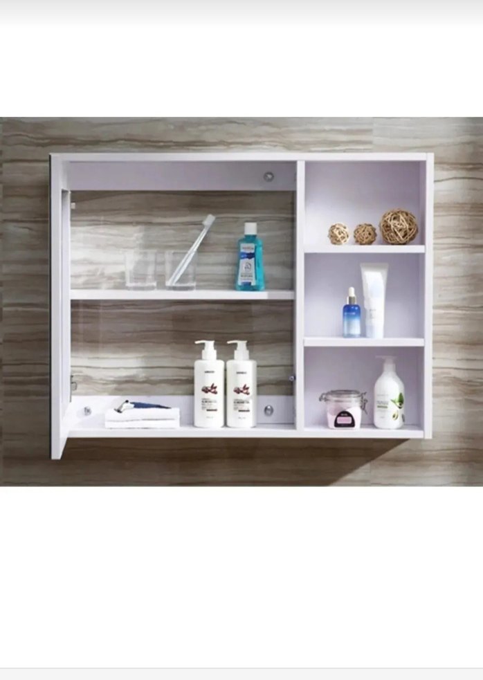 Beyaz Duvar Aynası Raflı 65x60 cm KURULU HALDE TESLİM MDF - Görsel 2