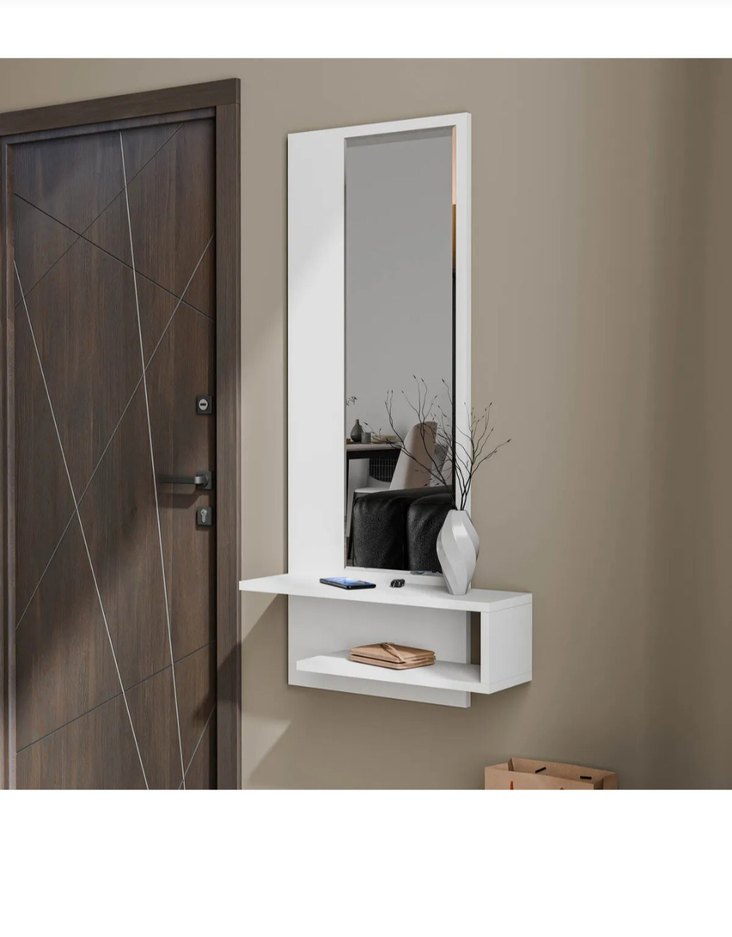 Beyaz Duvara Monte Aynalı Raf - Görsel 2