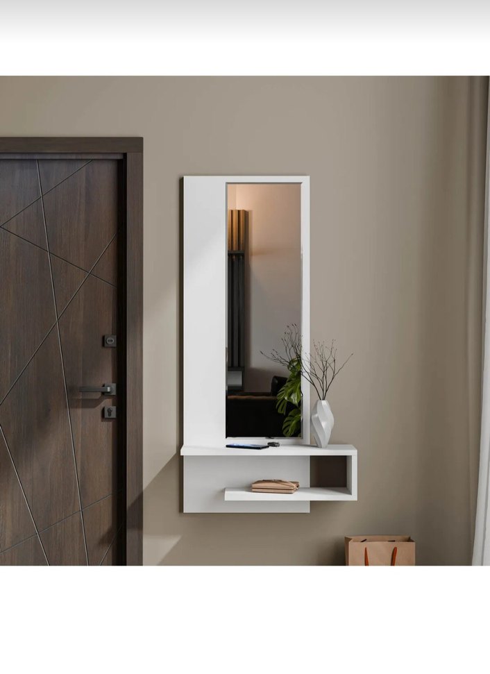 Beyaz Duvara Monte Aynalı Raf - Görsel 5