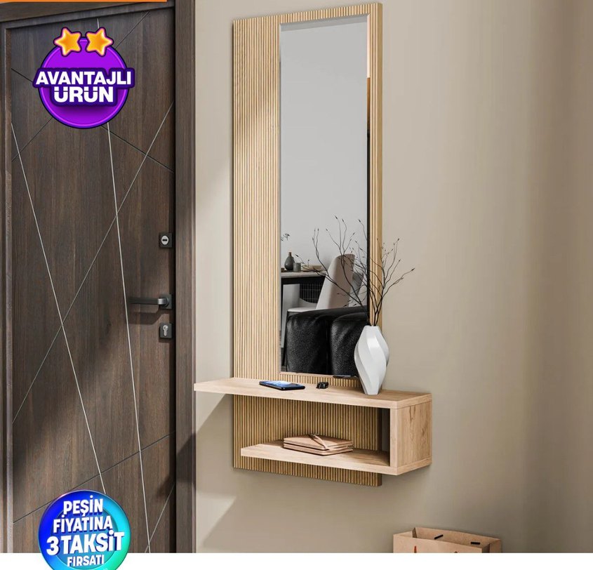 Beyaz Duvara Monte Aynalı Raf - Görsel 3