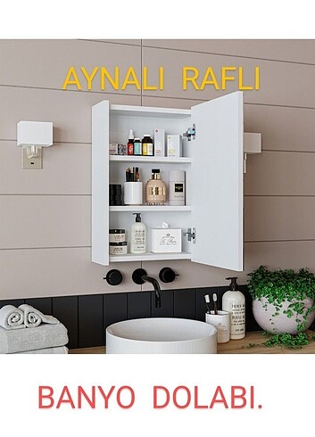 Tasarımcı TEK KAPAKLI AYNALI BANYO DOLABI MDF BEYAZ