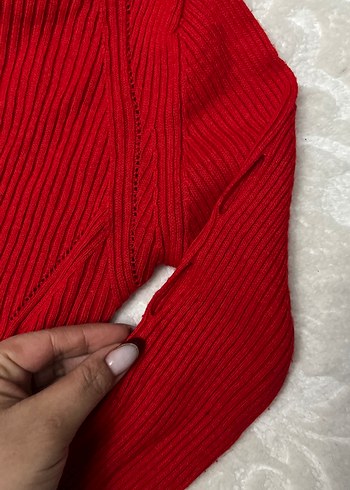 Kırmızı Balıkçı Yaka Örgü Kadın Kazak - Görsel 2