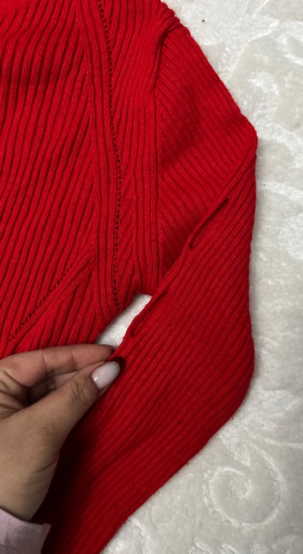 Kırmızı Balıkçı Yaka Örgü Kadın Kazak - Görsel 2