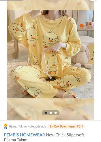 PEMBİŞ HOMEWEAR Sarı Uzun Kollu Baskılı Pijama Takımı