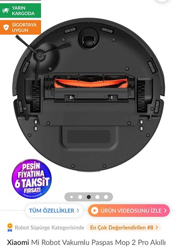 Xiaomi Xiaomi Mi Robot Vakumlu Paspas Mop 2 Pro Siyah
