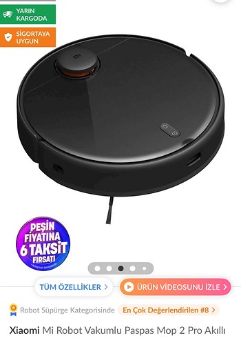  Beden Xiaomi Mi Robot Vakumlu Paspas Mop 2 Pro Siyah
