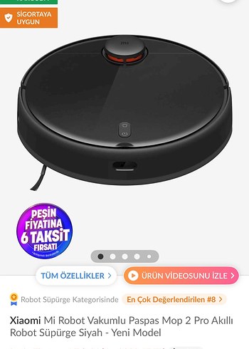 Xiaomi Mi Robot Vakumlu Paspas Mop 2 Pro Siyah