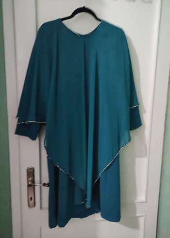 Turkuaz Drapeli Uzun Tunik abiye - Görsel 7