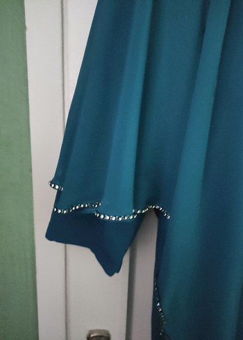 Turkuaz Drapeli Uzun Tunik abiye - Görsel 5