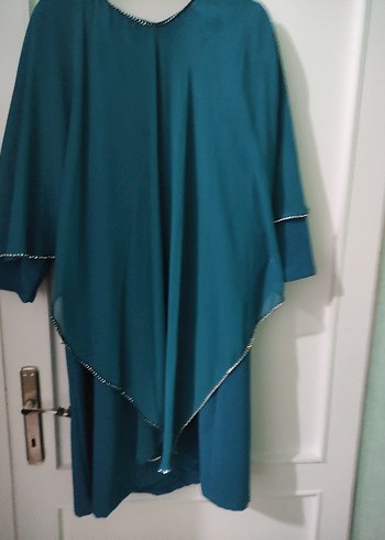 Turkuaz Drapeli Uzun Tunik abiye - Görsel 6