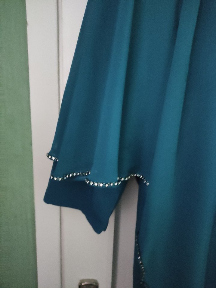 Turkuaz Drapeli Uzun Tunik abiye - Görsel 5